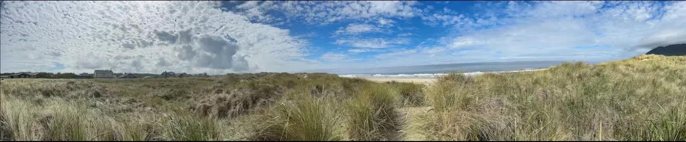 Panoramic view across the dunes to the beach