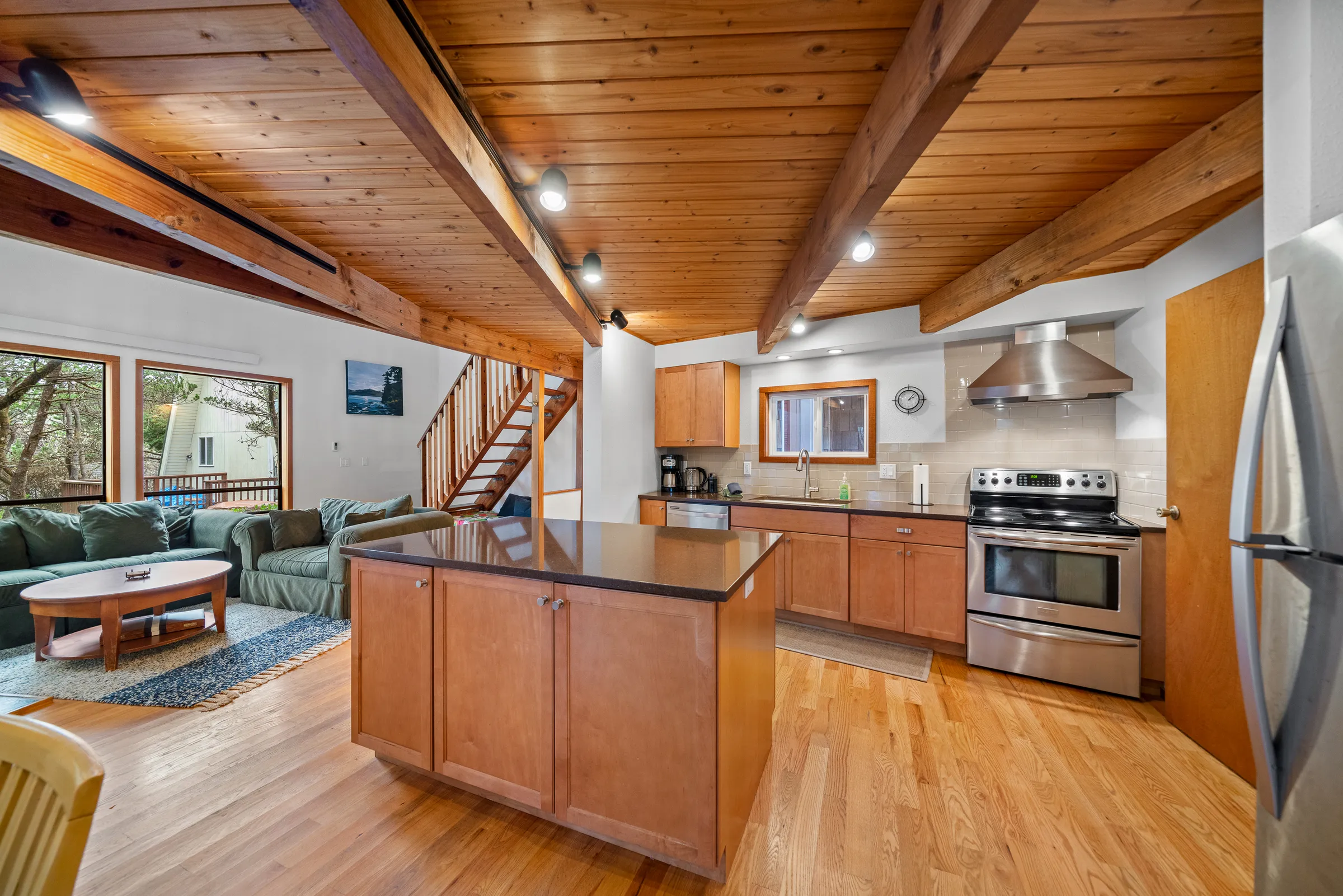 Kitchen with beams and island